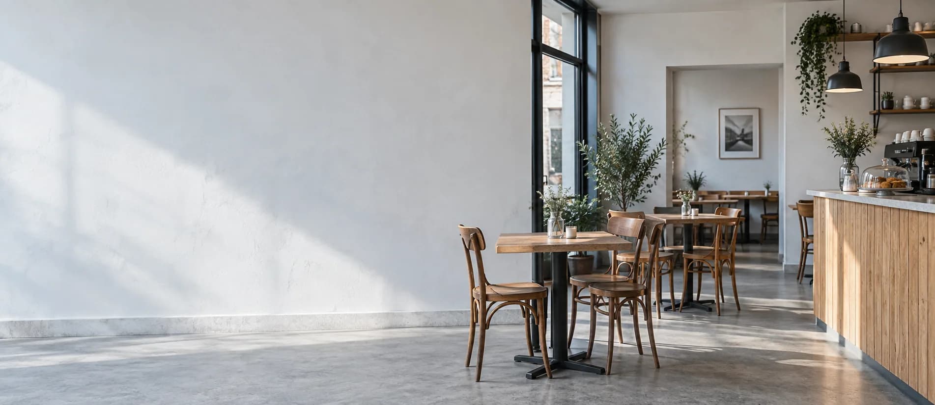 Rustig café met tafels en een toonbank